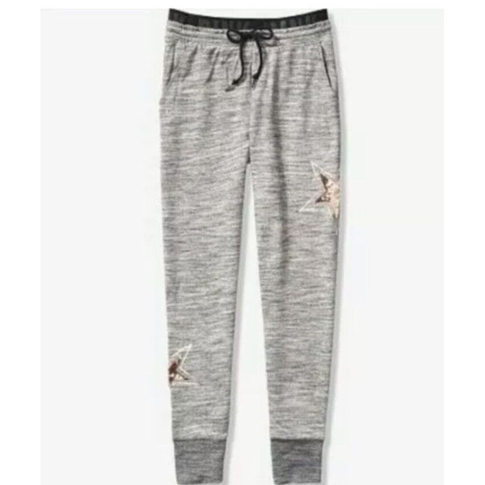 Victoria's Secret Pink‎ High Waist Skinny Jogger Gray Sequins Stars Sz S Bling